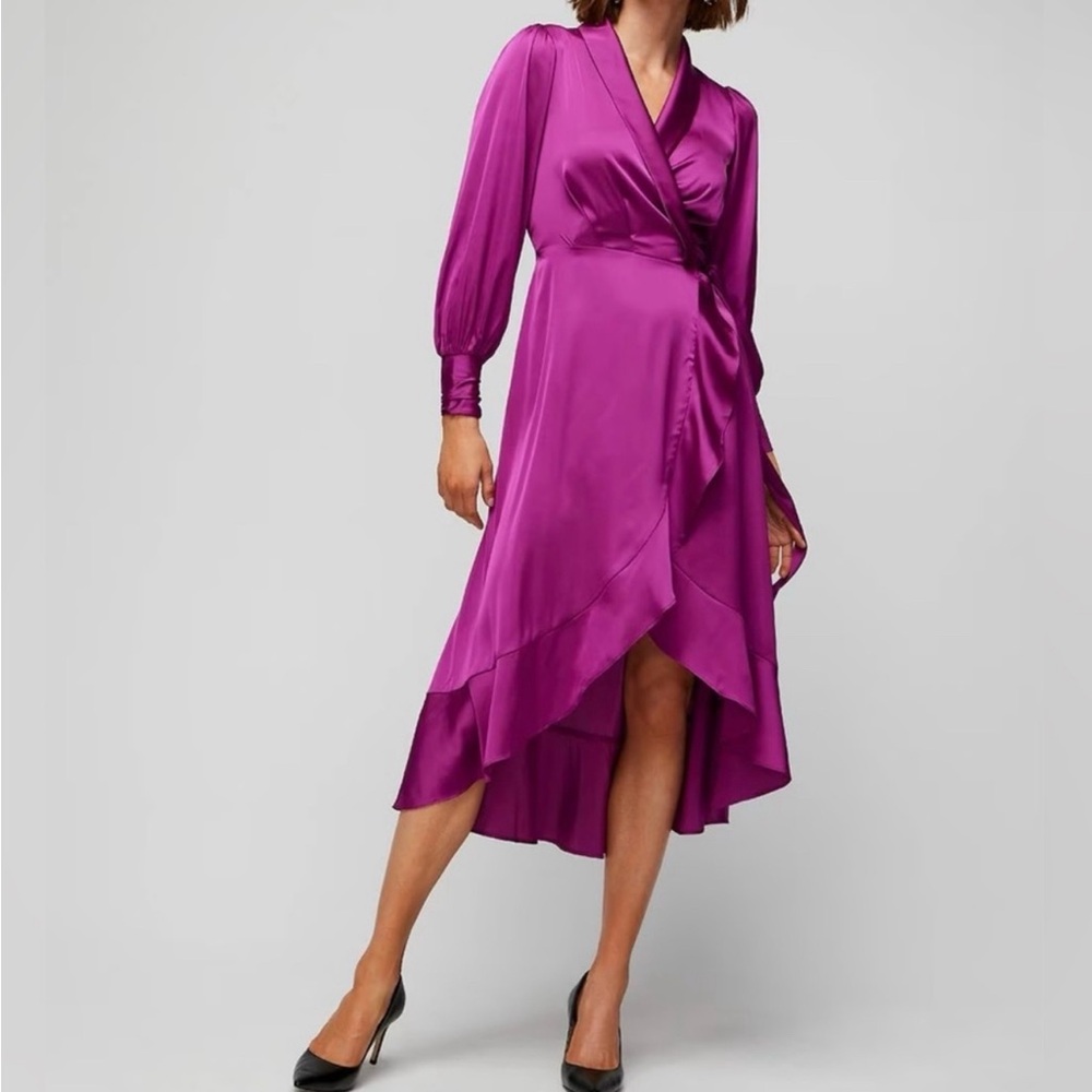 WHBM Satin Ruffle Wrap Dress